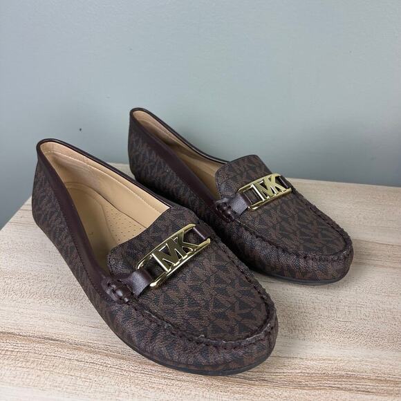 Michael Kors Camila Logo Moccasin Brown MK Slip On Loafers Flats size 8.5 Shoes - Picture 1 of 8